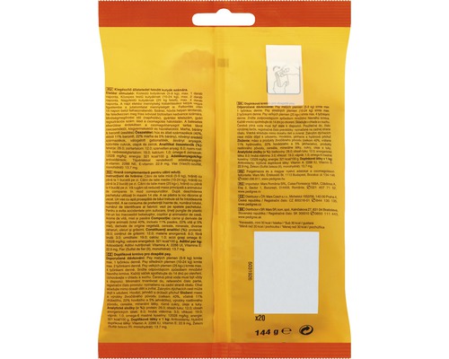 Spatele unui ambalaj Pedigree Jumbo Bones cu informații despre produs.