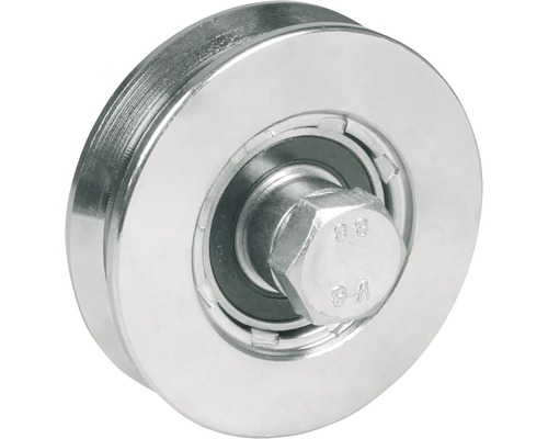 Roată poartă culisantă IBFM Ø80mm 20x33x(14x60) mm, max. 200kg, pentru șină „V” Rola metalică cu rulment cu bile și șurub
