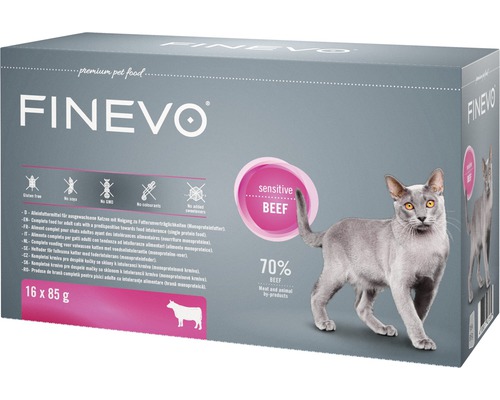 Hrană umedă pentru pisici FINEVO Sensitive cu vită 16x85 g-0
