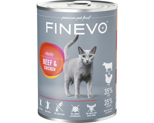 Hrană umedă pentru pisici FINEVO Vitality cu vită și pui 400 g