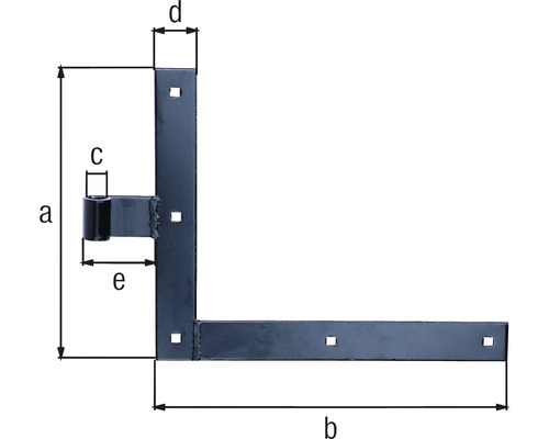 Bandă în formă de L cu dimensiunile a, b, c, d și e