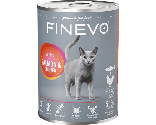 Hrană umedă pentru pisici FINEVO Vitality cu somon și pui 400 g