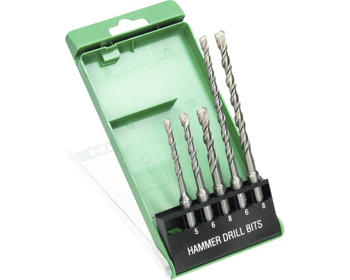 Set de burghie pentru ciocan cu dimensiuni diferite în ambalaj verde