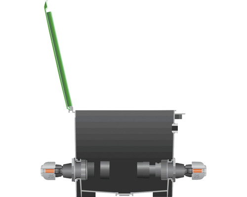 Cutie de joncțiune cu capac deschis și presetupe de cablu.