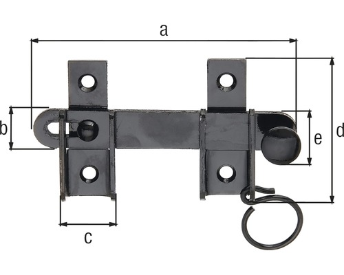 Desen tehnic cu dimensiunile unui zăvor glisant negru