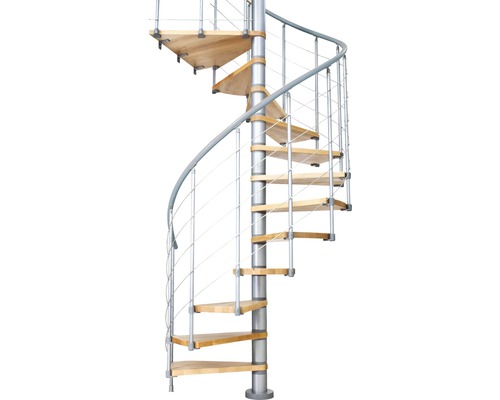 Scară spirală cu trepte din lemn și balustradă