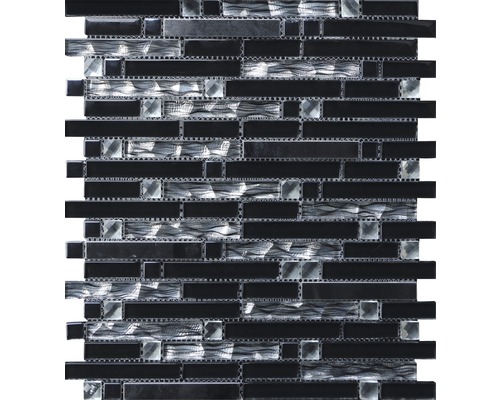 Mozaic sticlă-aluminiu negru lucios 30x34 cm