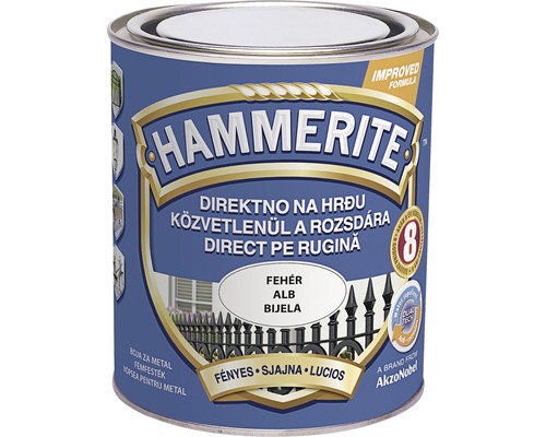 Email pentru metal Hammerite lucios, alb 0,75 l Hammerite cutie vopsea protectivă pentru metal, direct pe rugină