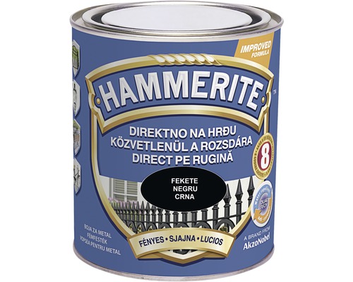 Email pentru metal Hammerite lucios, negru 0,75 l Cutie de lac de protecție a metalelor Hammerite pentru utilizare directă pe rugină