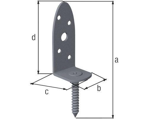 Conector unghiular cu șurub și dimensiunile a, b, c și d