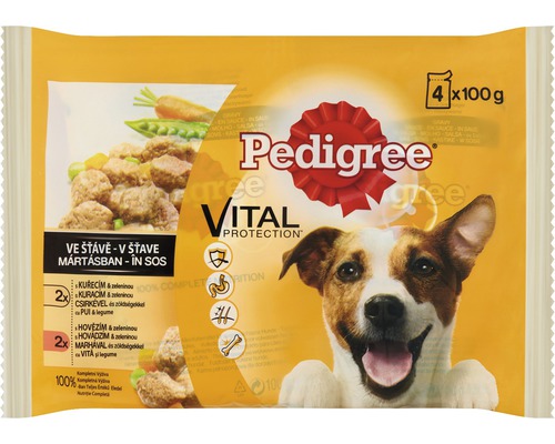 Hrană umedă pentru câini Pedigree Adult cu pui/ vită și legume în sos 4x100 g