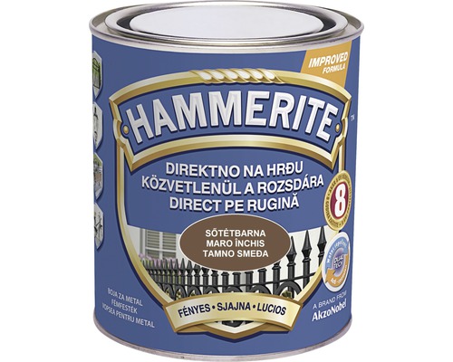 Email pentru metal Hammerite lucios, maro închis 0,75 l Cutie vopsea Hammerite pentru protecția metalului, pentru aplicare direct pe rugină