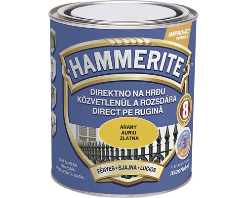 Email pentru metal Hammerite lucios, auriu 0,75 l Cutie de vopsea Hammerite pentru protecția metalelor cu protecție împotriva ruginii, direct pe rugină