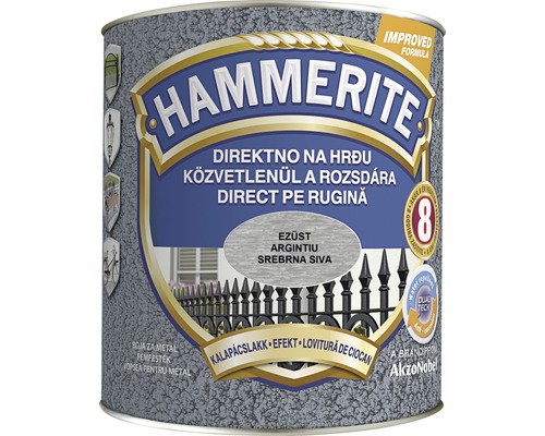 Email pentru metal Hammerite lovitură de ciocan, argintiu 2,5 l Hammerite vopsea metalică de protecție pentru aplicare directă pe rugină