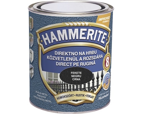 Email pentru metal Hammerite fier forjat, negru 0,75 l Hammerite vopsea pentru protecția metalului direct pe rugină, formulă îmbunătățită