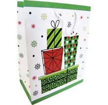 Sac de cadou cu motiv de stivă de cadouri și mânere de transport