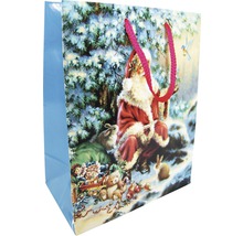 Sac de cadouri cu motiv de Moș Crăciun și mânere