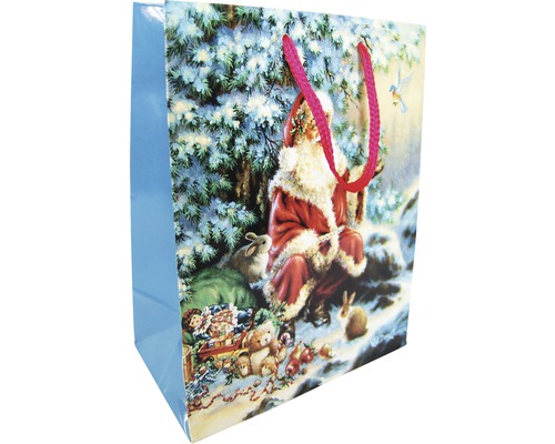 Sac de cadouri cu motiv de Moș Crăciun și mânere