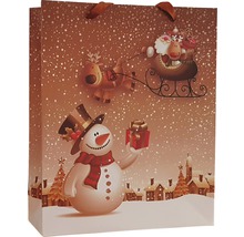 Sac de cadou cu Moș Crăciun, ren și motiv om de zăpadă