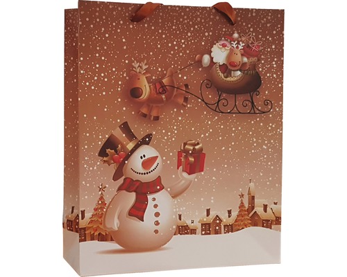 Sac de cadou cu Moș Crăciun, ren și motiv om de zăpadă