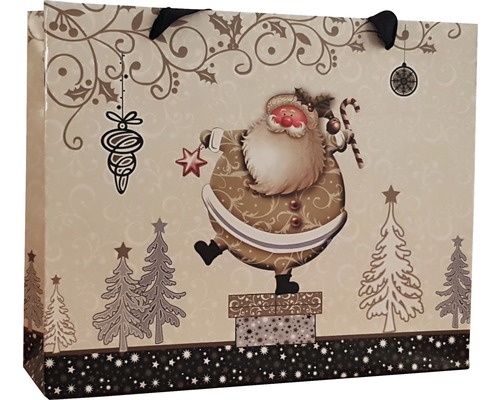 Sac de cadouri cu motiv de Moș Crăciun și mânere