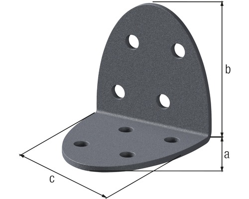Conector unghiular cu găuri și dimensiunile a, b, c