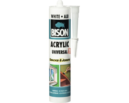 Etanșeizant acrilic universal Bison alb 300 ml Cartuș etanșant universal acrilic Bison cu atașament