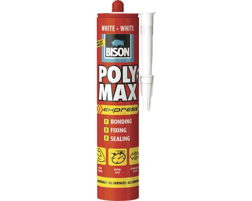 Adeziv și etanșeizant universal Bison Poly Max Express alb 425 g Adeziv, etanșant și adeziv de montaj Bison Poly Max Express, culoare albă