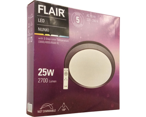 Ambalajul unei lămpi de plafon cu LED Flair Nunki cu o putere de 25 wați