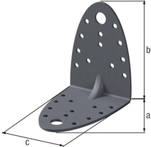Conector unghiular cu găuri și indicații dimensionale a, b, c