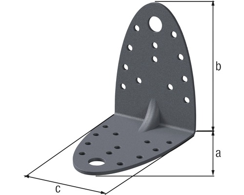 Conector unghiular cu găuri și indicații dimensionale a, b, c