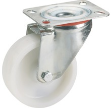 Rotiță pivotantă cu placă, carcasă din tablă de oțel și roată din poliamidă