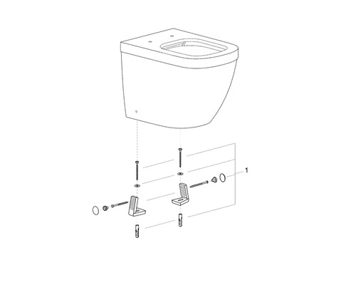 Desen de montaj pentru un vas WC suspendat cu spălare adâncă și material de fixare