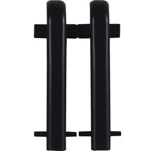 Două suporturi negre pentru balustradă pentru montarea pe o balustradă