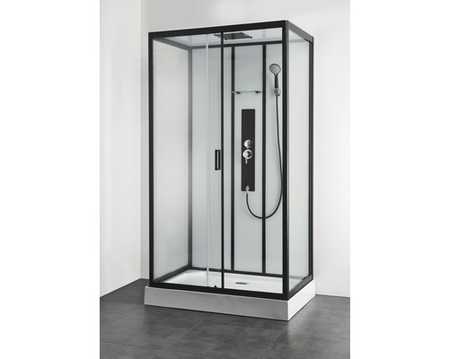 Cabină de duș completă cu ușă glisantă, panou de duș și cadă de duș