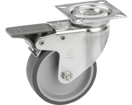 Tarrox Edelstahl Apparate Lenkrolle feststellbar bis 55 kg, 100x24 mm, Plattengröße 60x60 mm buc