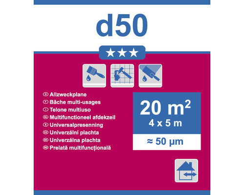 Prelată multifuncțională d50, 20 metri pătrați, 4 x 5 metri, aproximativ 50 micrometri