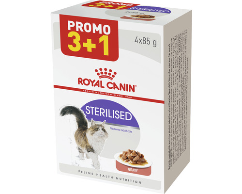 Hrană umedă pentru pisici Royal Canin Sterilised Adult, sterilizată în sos 4x85 g promo 3+1