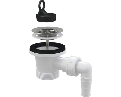 Ventil lavoar 1 1/2" cu sită oțel inoxidabil ø63 și racord mașină de spălat Set de scurgere chiuvetă cu dop pentru chiuvetă