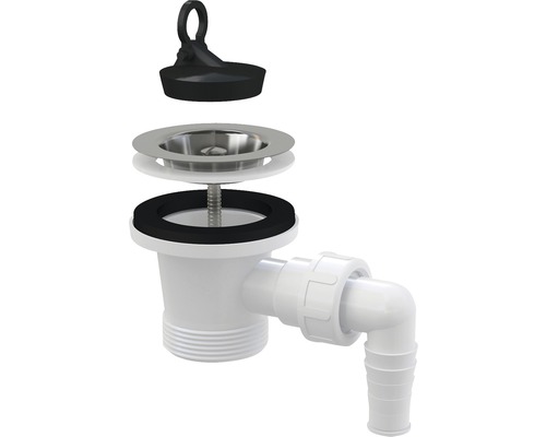 Ventil chiuvetă 1 1/2" cu sită oțel inoxidabil ø70 și racord mașina de spălat Sifon chiuvetă cu dop pentru chiuvetă