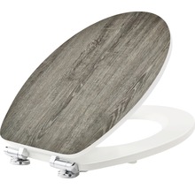 Capac WC cu aspect de lemn și elemente albe