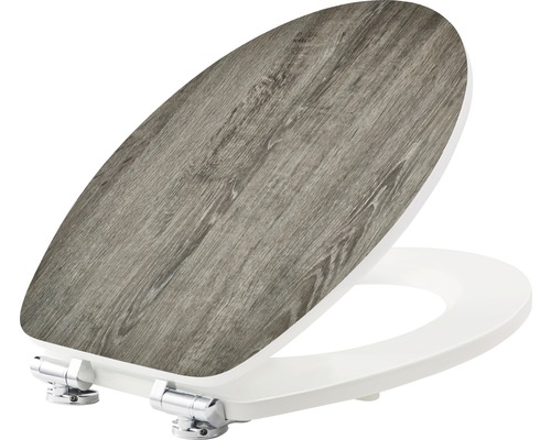 Capac WC cu aspect de lemn și elemente albe