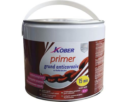 Grund anticoroziv pentru metal Köber Primer roșu oxid 2,5 l Amorsă anticorozivă Köber în cutie cu mâner