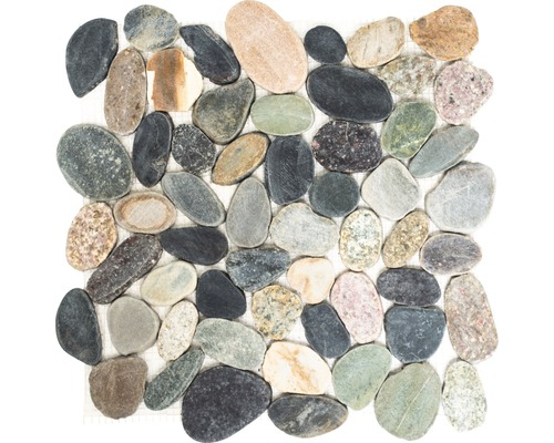 Mozaic pietre XKS 403 galben/gri/verde ca. 31,5x31,5 cm Placă de mozaic cu pietre naturale de râu pentru interior și exterior