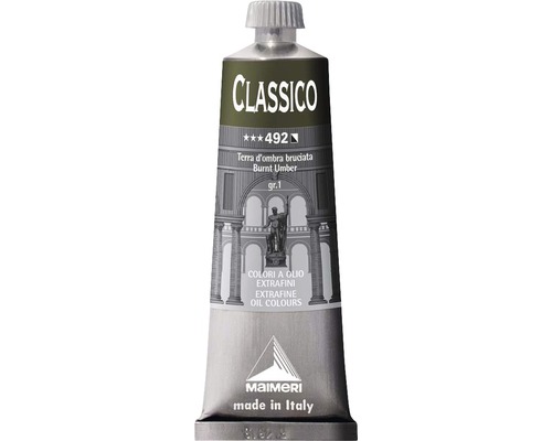 Culoare ulei Classico Maimeri 492 Burnt Umber 60 ml Tub de vopsea de ulei Classico, nuanța Terra d''ombra bruciata (umbră arsă)