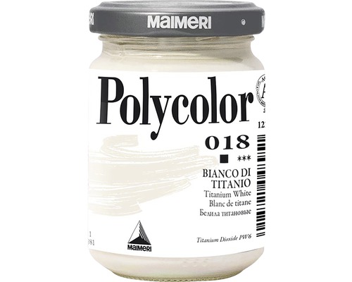 Culoare vinilică Polycolor 018 Titanium White 140 ml Maimeri Polycolor Alb de titan în borcan de sticlă