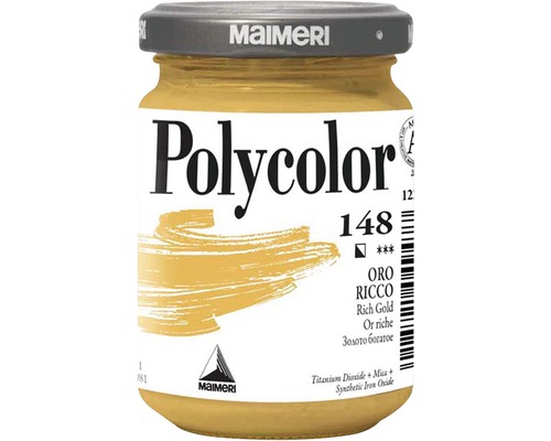 Culoare vinilică Polycolor 148 Rich Gold 140 ml Vopsea Maimeri Polycolor într-un recipient de sticlă