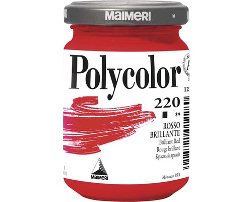 Culoare vinilică Polycolor 220 Brilliant Red 140 ml Vopsea acrilică Polycolor în borcan de sticlă, nuanța Rosso Brillante