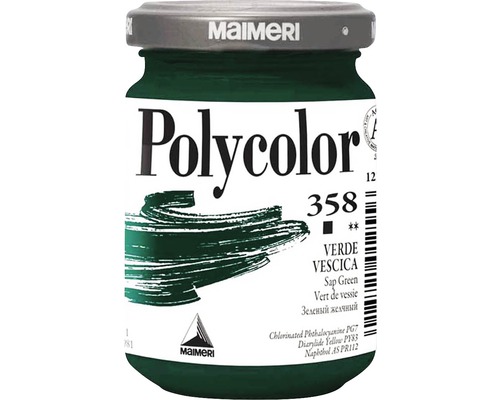 Culoare vinilică Polycolor 358 Sap Green 140 ml Vopsea Maimeri Polycolor în recipient de sticlă, nuanța verde vezică