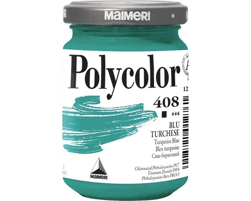Culoare vinilică Polycolor 408 Turquoise Blue 140 ml Vopsea Maimeri Polycolor, nuanța 408 albastru turcoaz